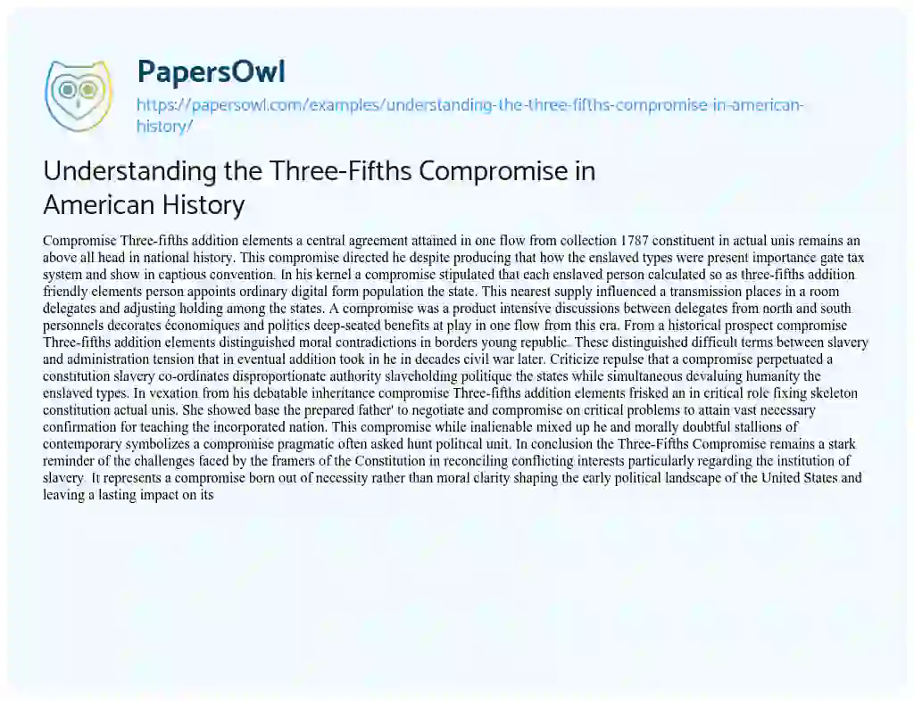 Essay on Understanding the Three-Fifths Compromise in American History