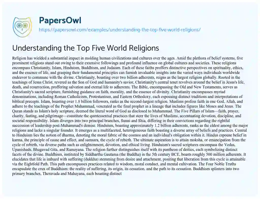 Essay on Understanding the Top Five World Religions