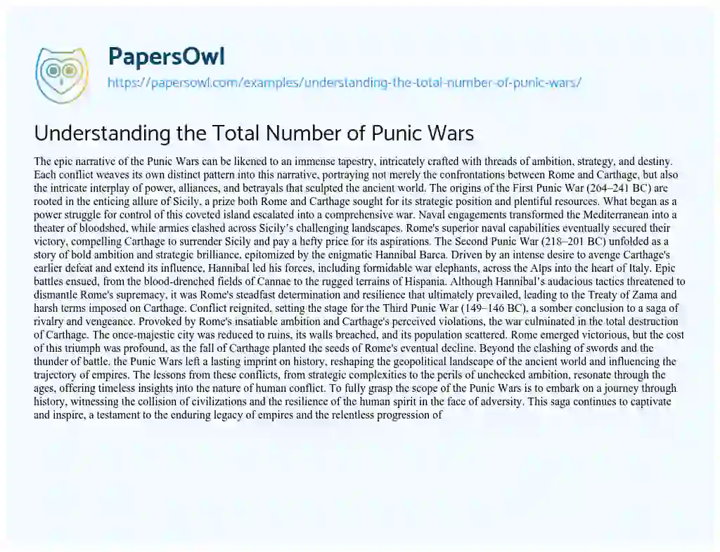 Essay on Understanding the Total Number of Punic Wars