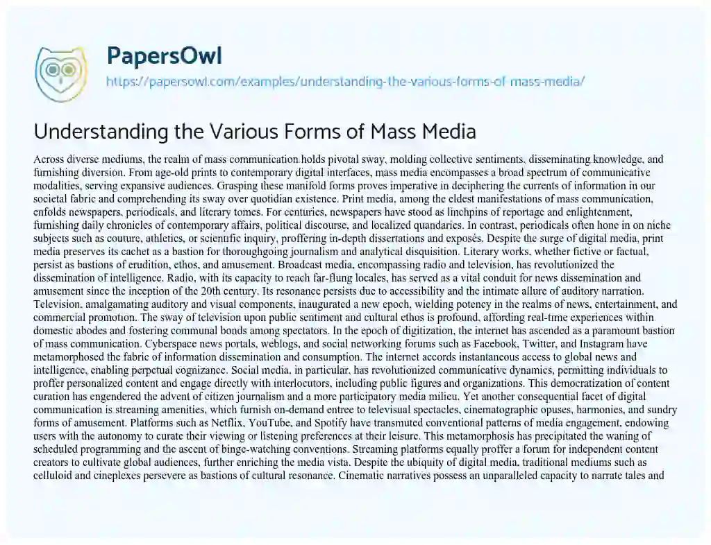 Essay on Understanding the Various Forms of Mass Media