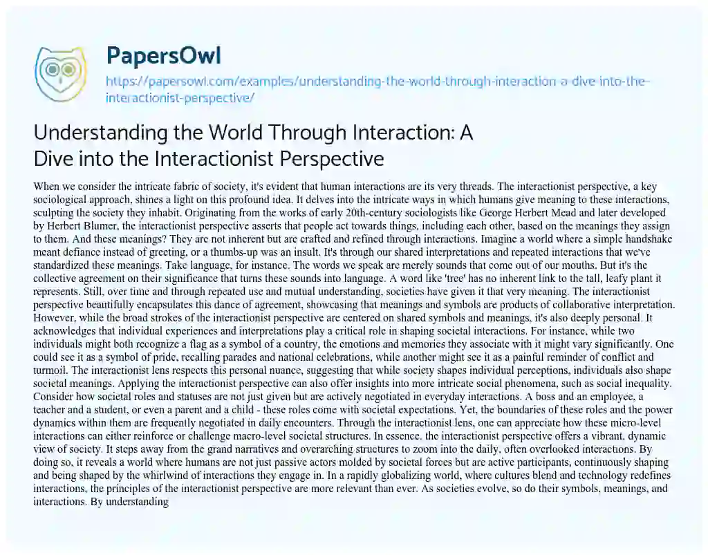 Essay on Understanding the World through Interaction: a Dive into the Interactionist Perspective