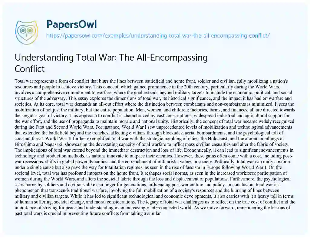 Essay on Understanding Total War: the All-Encompassing Conflict