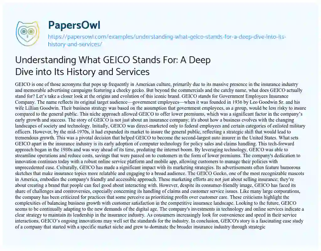 Essay on Understanding What GEICO Stands For: A Deep Dive into Its History and Services