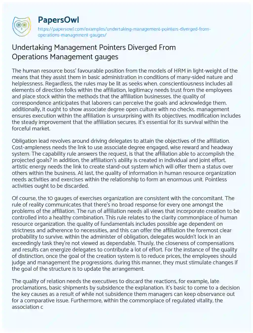 Undertaking Management Pointers Diverged from Operations Management Gauges essay