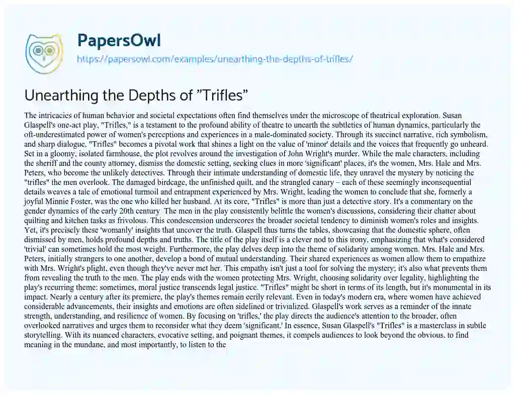 Essay on Unearthing the Depths of “Trifles”