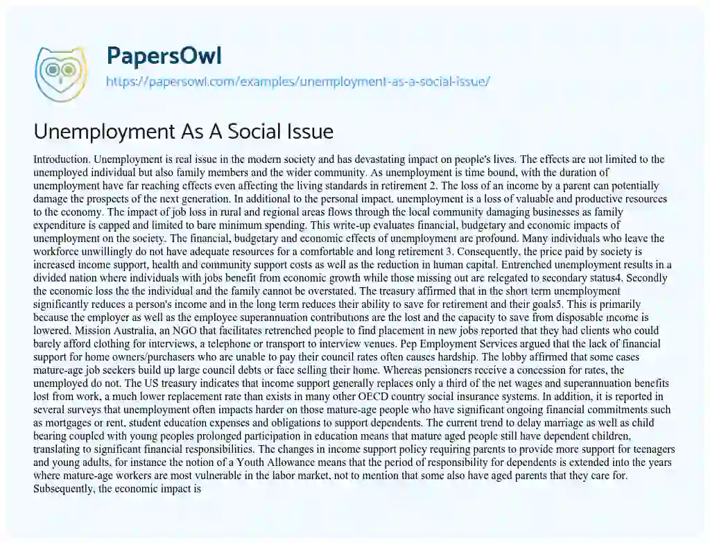 Unemployment as a Social Issue essay