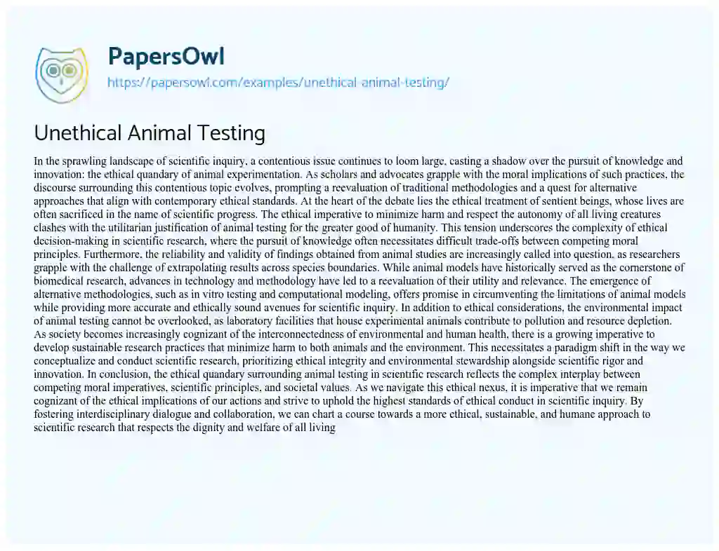 Essay on Unethical Animal Testing