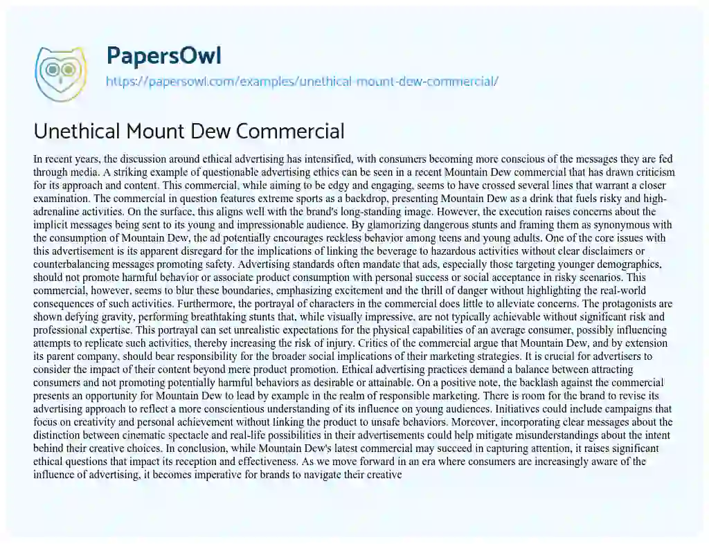 Essay on Unethical Mount Dew Commercial