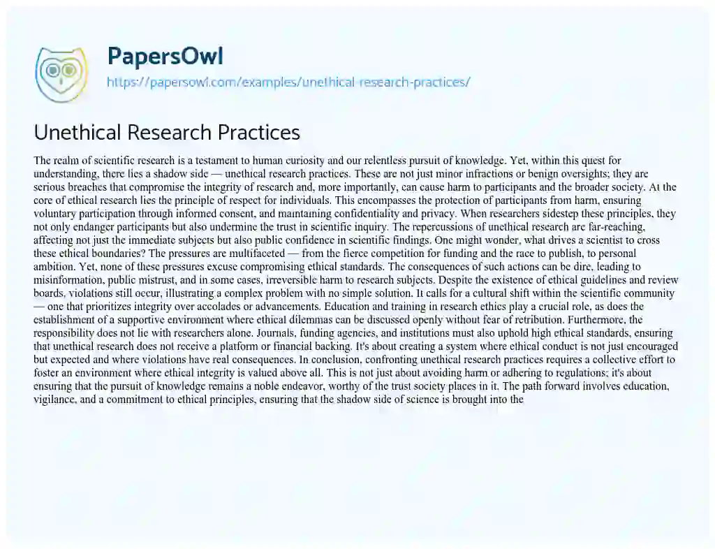 Unethical Research Practices - Free Essay Example - 391 Words ...