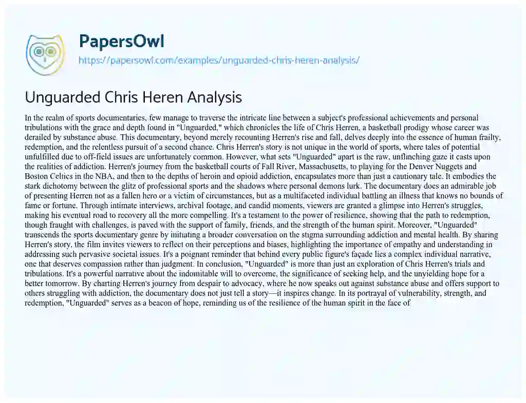 Essay on Unguarded Chris Heren Analysis