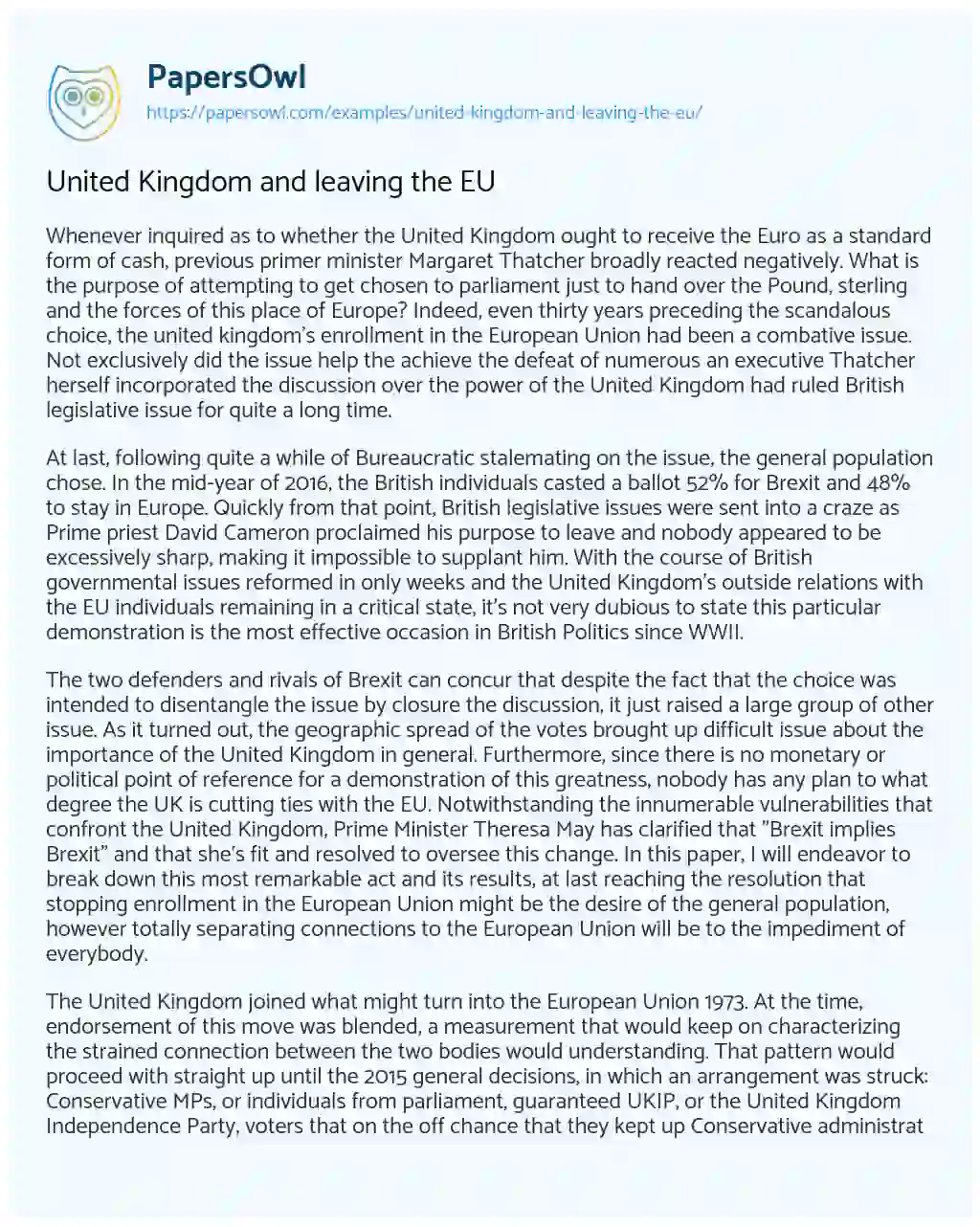 Essay on United Kingdom and Leaving the EU