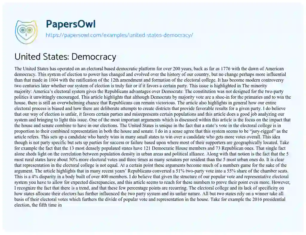 Essay on United States: Democracy