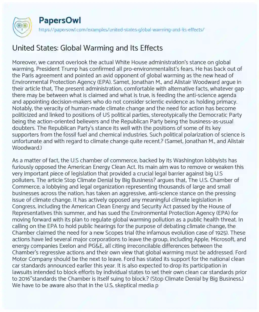 United States: Global Warming and its Effects essay