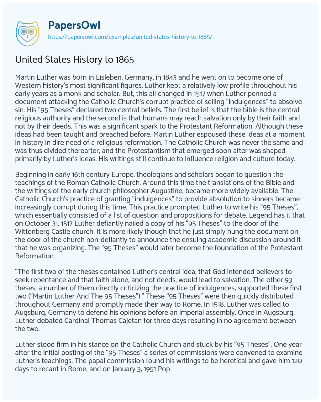 Essay on United States History to 1865