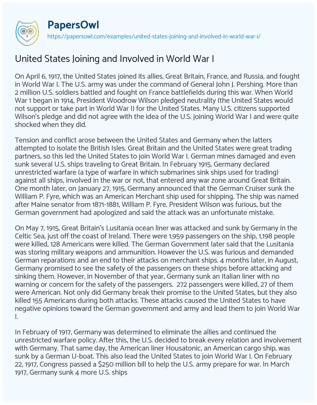 United States Joining and Involved in World War i essay