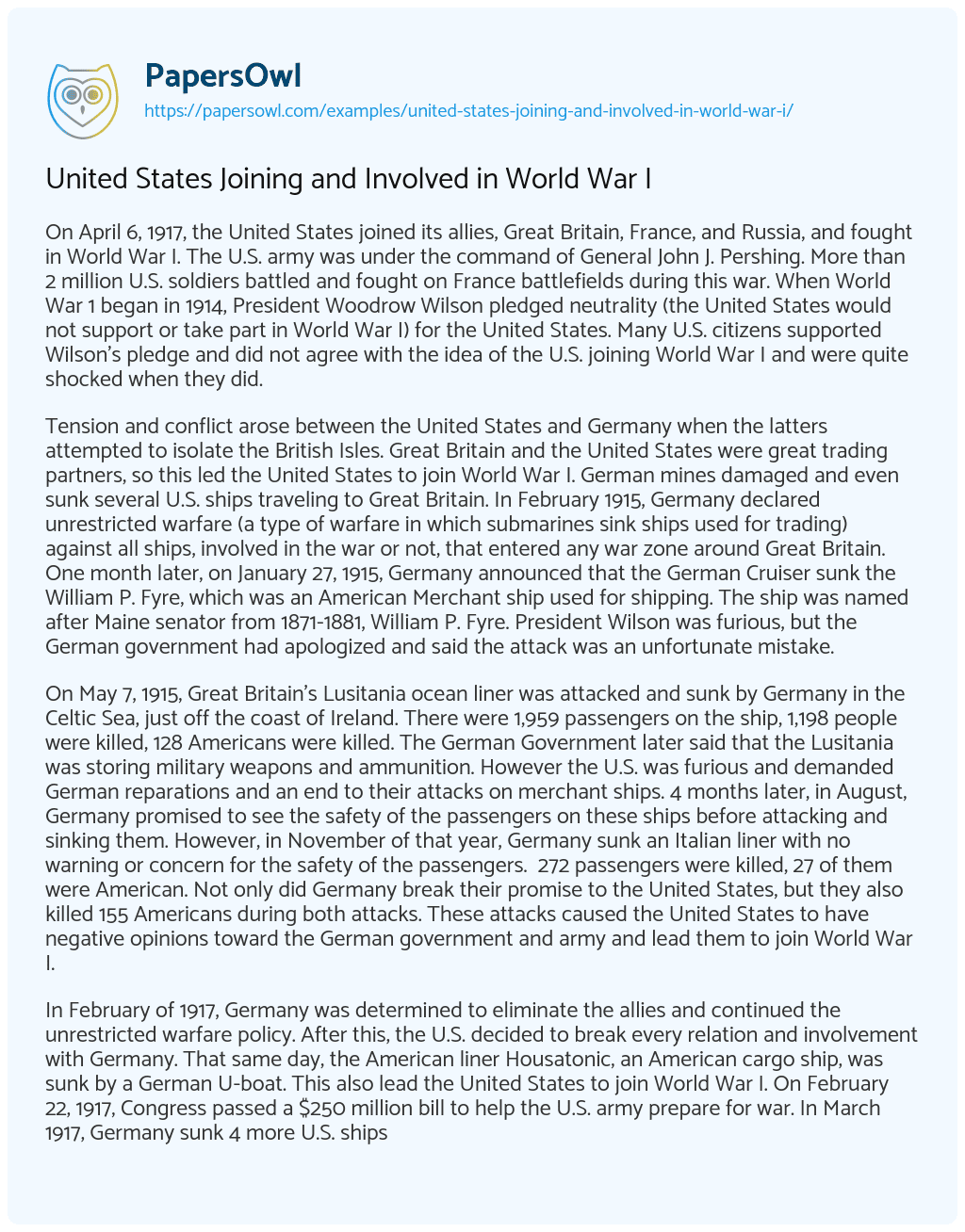 Essay on United States Joining and Involved in World War i