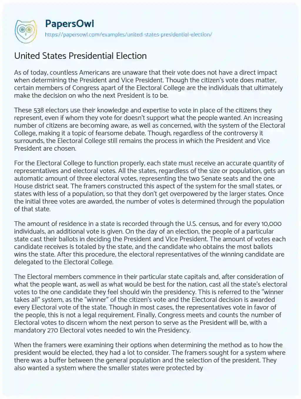 Essay on United States Presidential Election