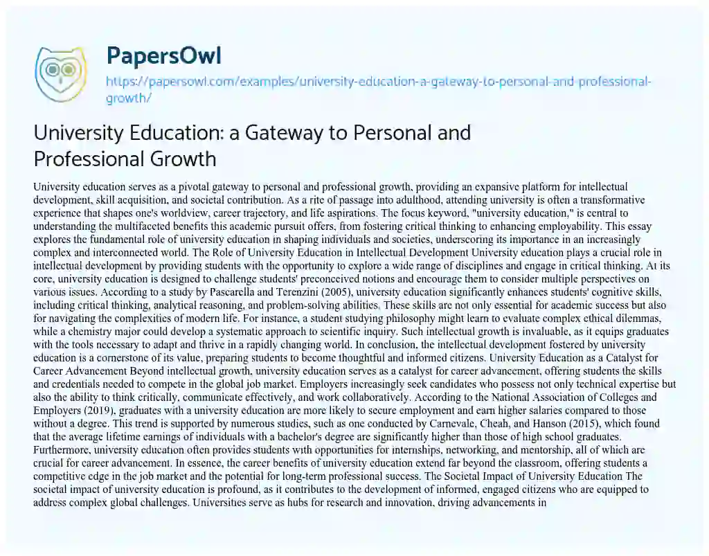 Essay on University Education: a Gateway to Personal and Professional Growth
