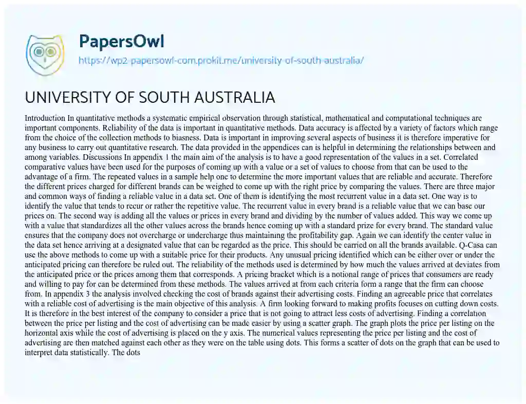 UNIVERSITY of SOUTH AUSTRALIA  essay