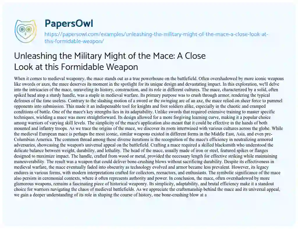 Essay on Unleashing the Military Might of the Mace: a Close Look at this Formidable Weapon