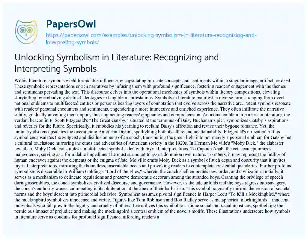 Essay on Unlocking Symbolism in Literature: Recognizing and Interpreting Symbols