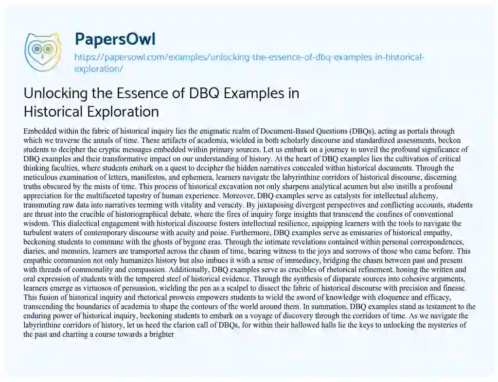 Essay on Unlocking the Essence of DBQ Examples in Historical Exploration