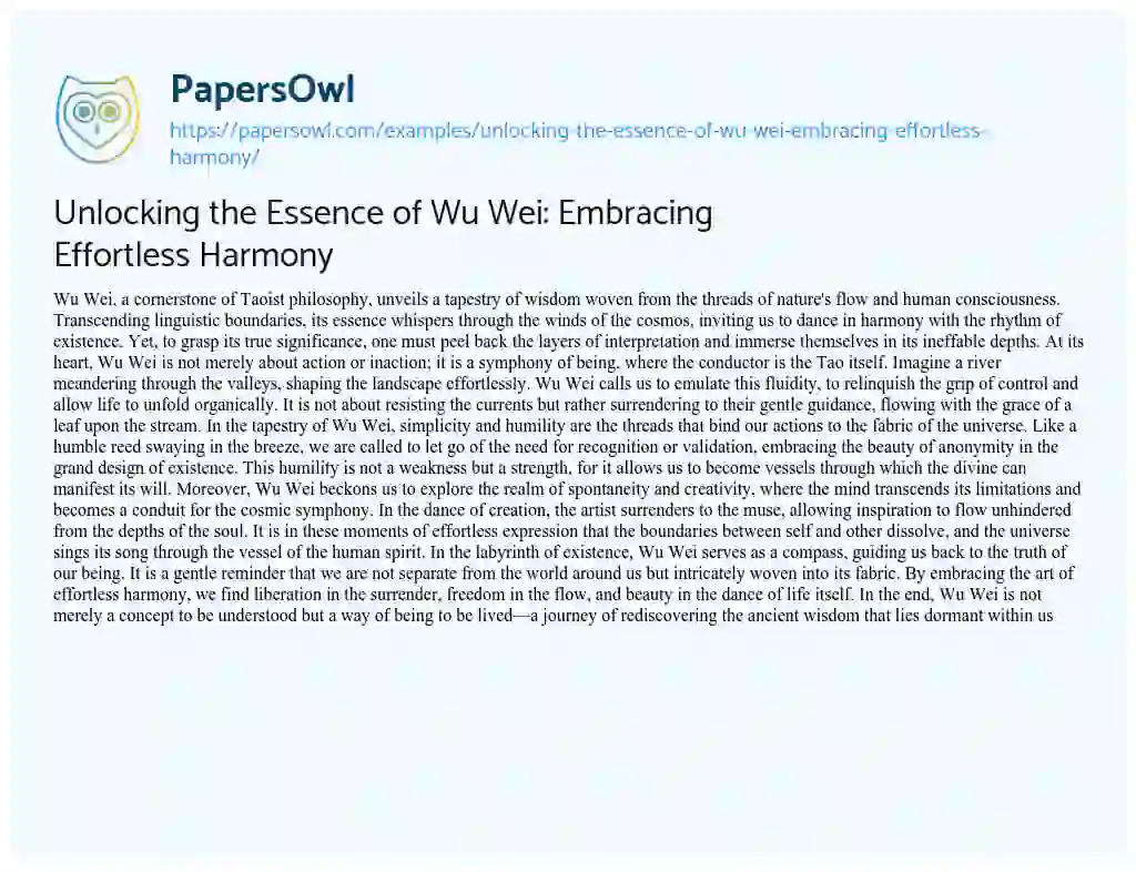 Essay on Unlocking the Essence of Wu Wei: Embracing Effortless Harmony