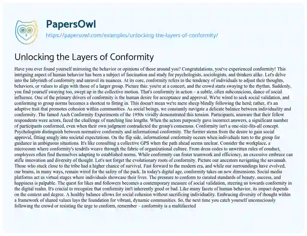 Essay on Unlocking the Layers of Conformity