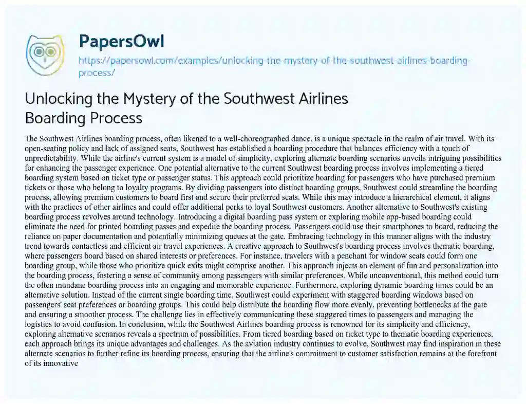 Essay on Unlocking the Mystery of the Southwest Airlines Boarding Process