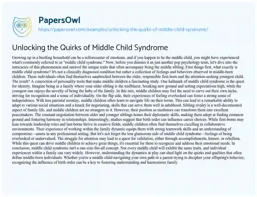 Essay on Unlocking the Quirks of Middle Child Syndrome