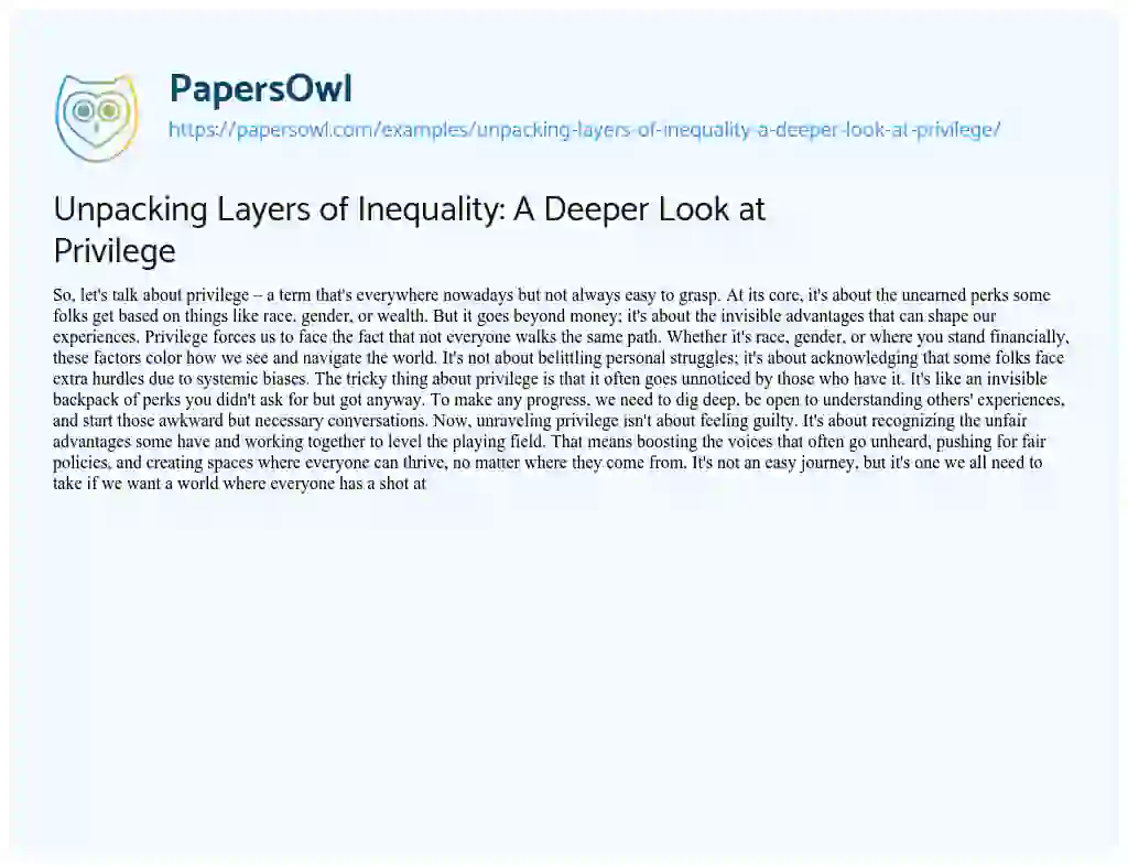 Essay on Unpacking Layers of Inequality: a Deeper Look at Privilege