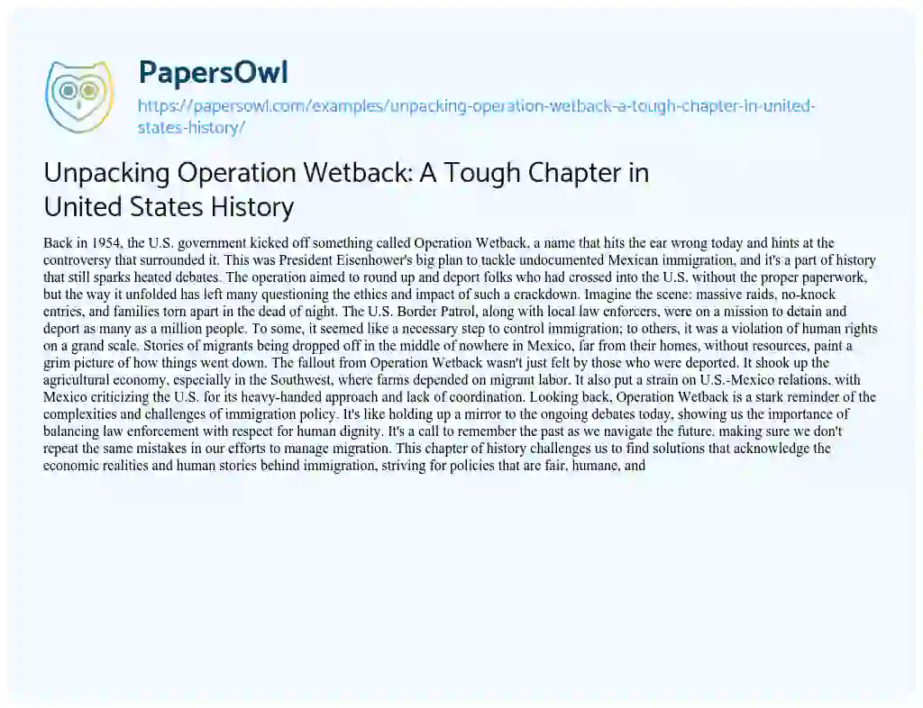 Essay on Unpacking Operation Wetback: a Tough Chapter in United States History