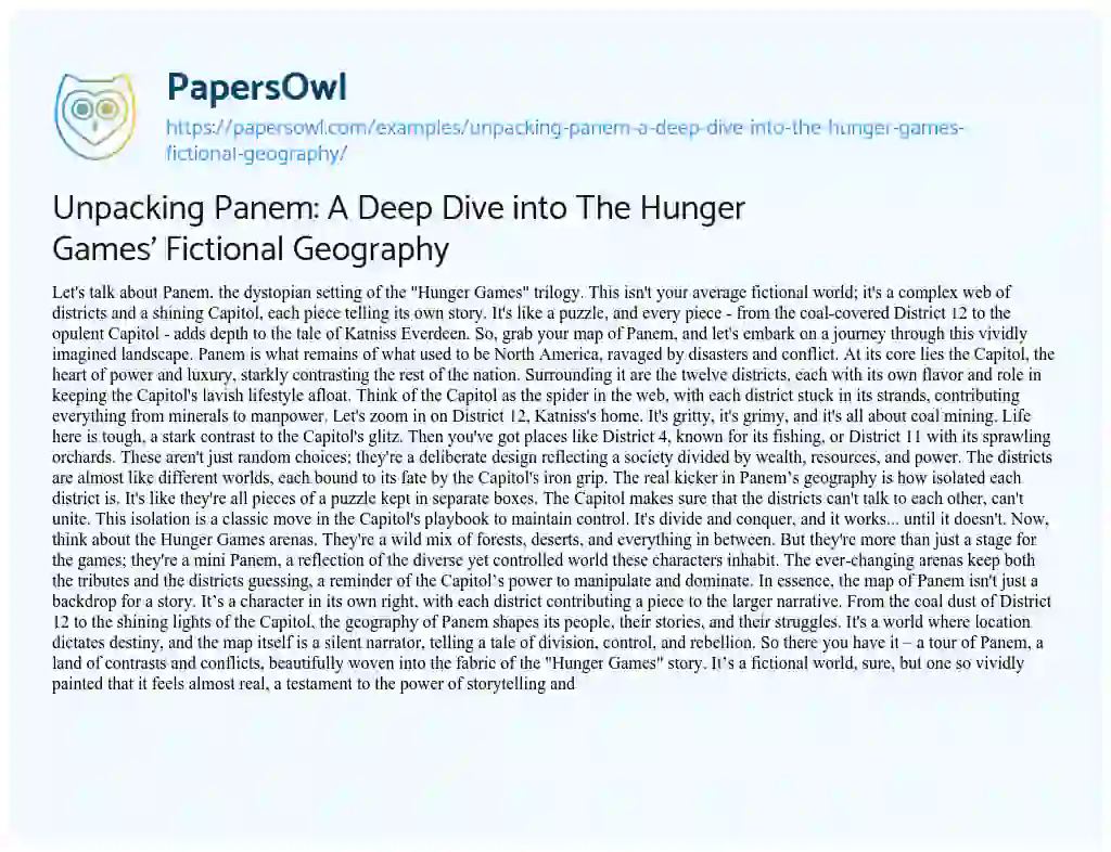 Essay on Unpacking Panem: a Deep Dive into the Hunger Games’ Fictional Geography