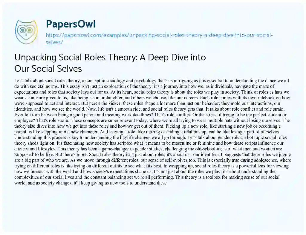 Essay on Unpacking Social Roles Theory: a Deep Dive into our Social Selves