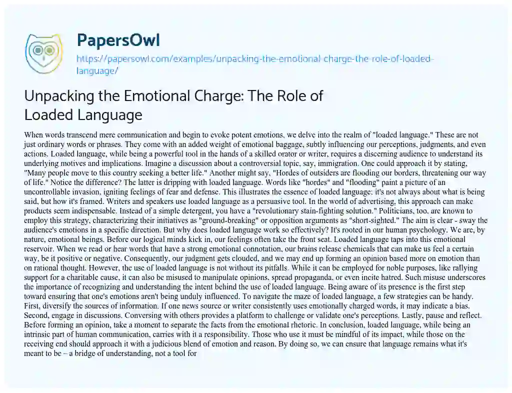 Essay on Unpacking the Emotional Charge: the Role of Loaded Language