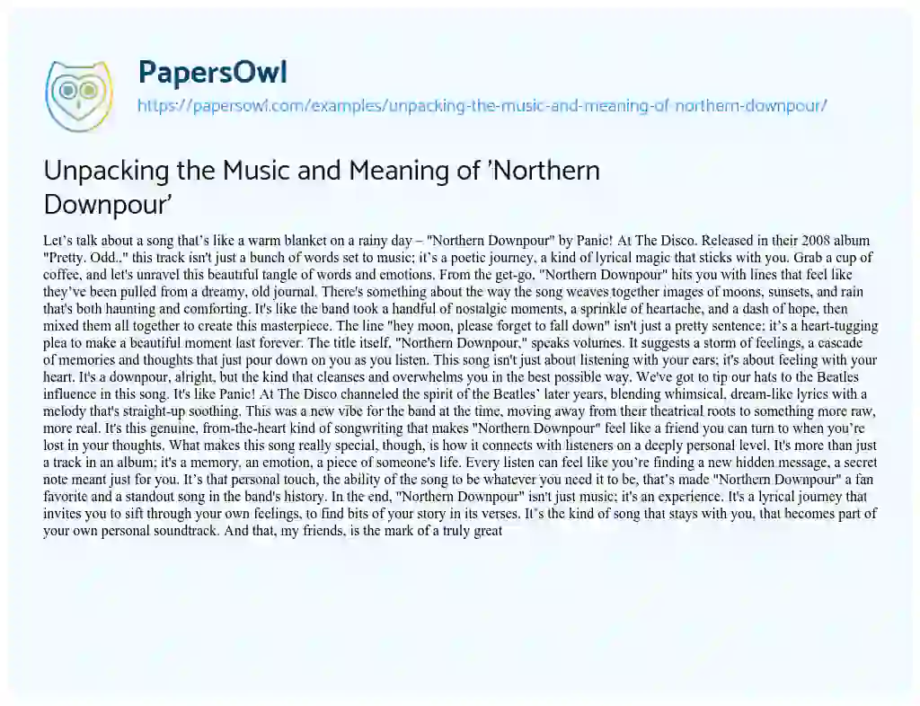 Essay on Unpacking the Music and Meaning of ‘Northern Downpour’