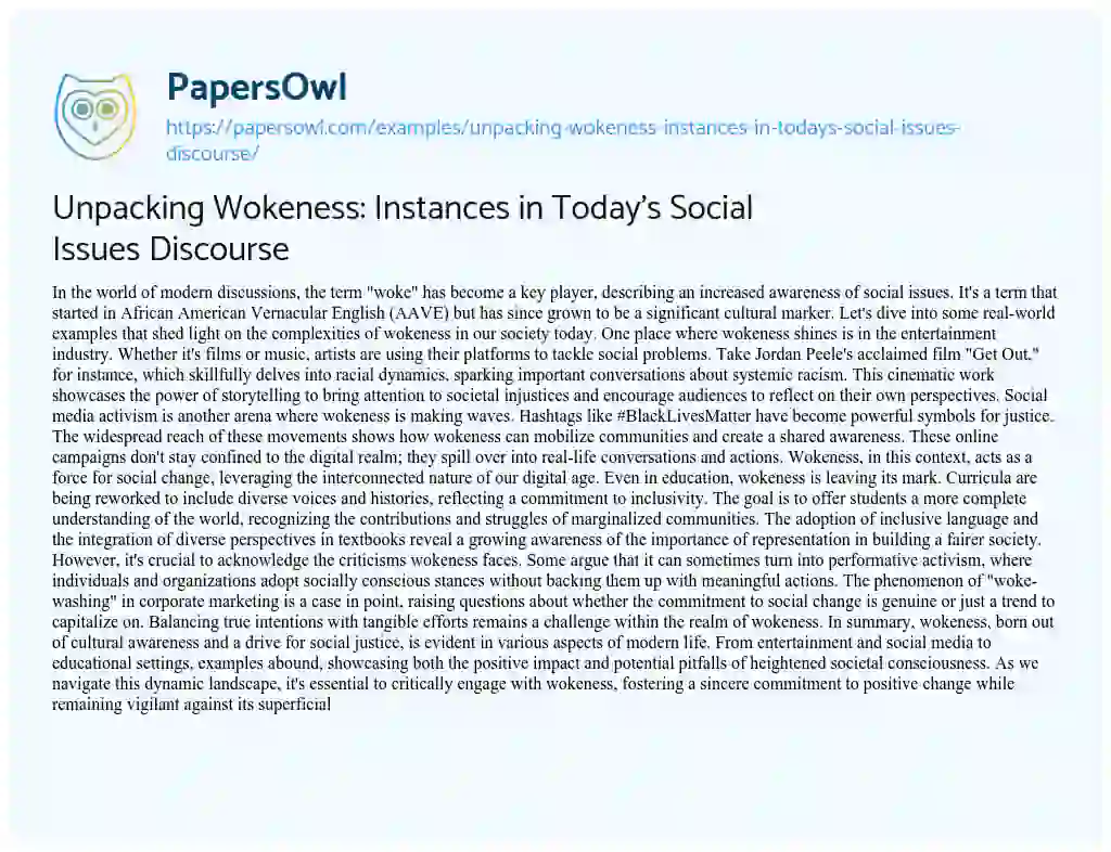 Essay on Unpacking Wokeness: Instances in Today’s Social Issues Discourse