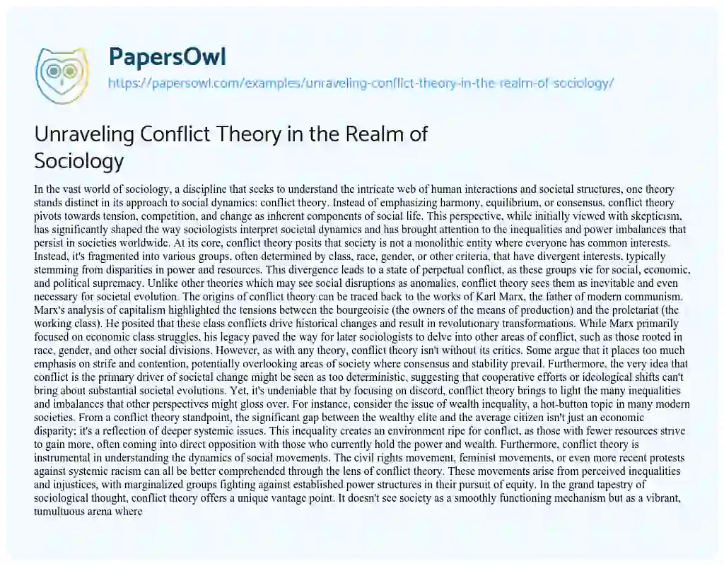 Essay on Unraveling Conflict Theory in the Realm of Sociology