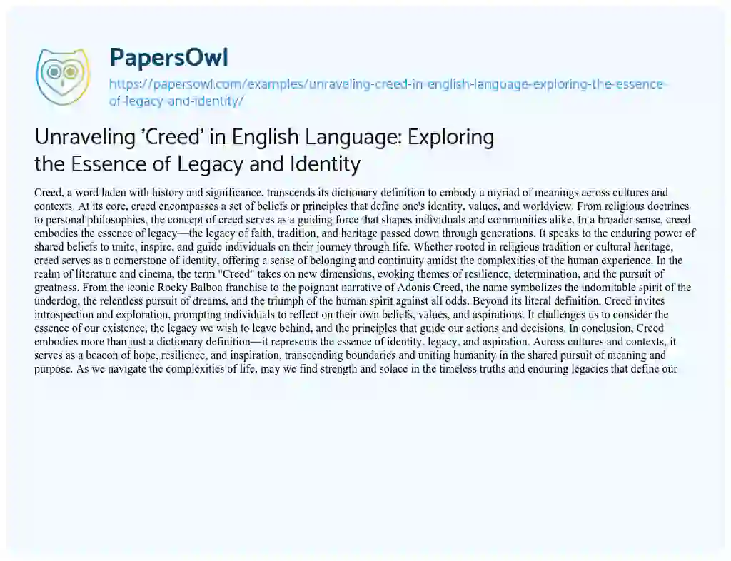 Essay on Unraveling ‘Creed’ in English Language: Exploring the Essence of Legacy and Identity