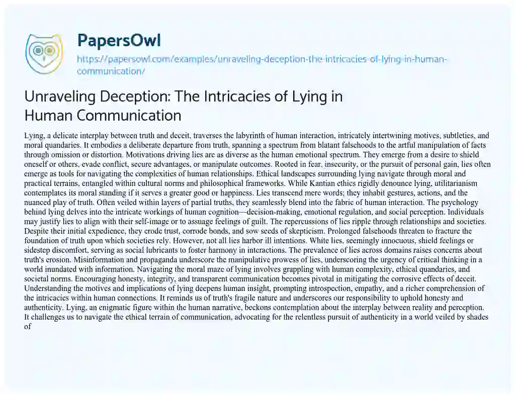 Essay on Unraveling Deception: the Intricacies of Lying in Human Communication