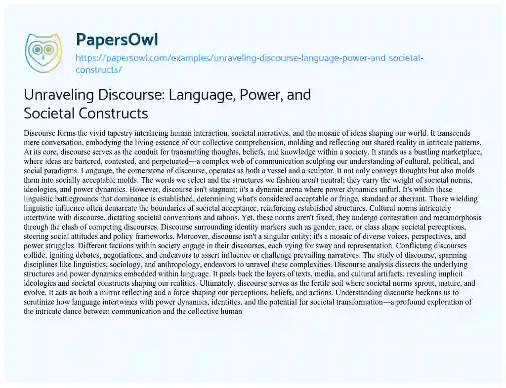 Essay on Unraveling Discourse: Language, Power, and Societal Constructs
