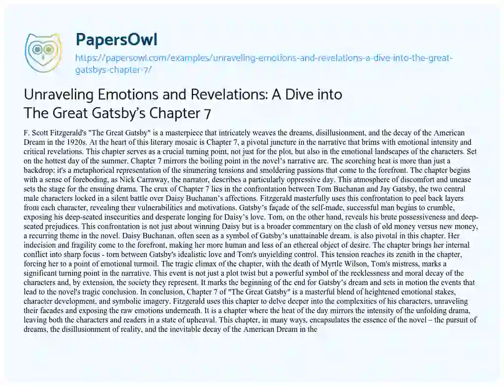 Essay on Unraveling Emotions and Revelations: a Dive into the Great Gatsby’s Chapter 7