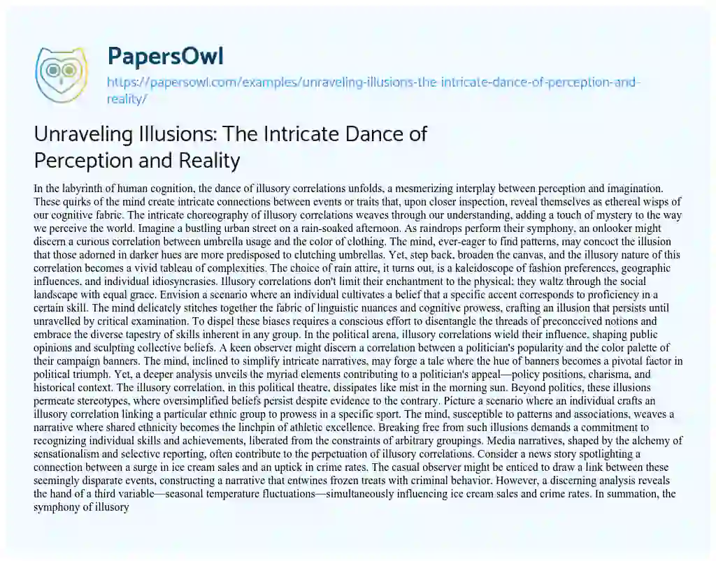 Essay on Unraveling Illusions: the Intricate Dance of Perception and Reality