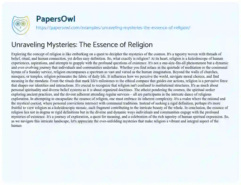 Essay on Unraveling Mysteries: the Essence of Religion