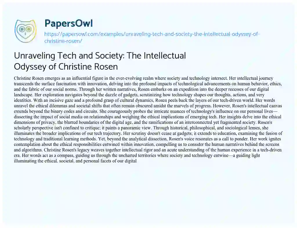 Essay on Unraveling Tech and Society: The Intellectual Odyssey of Christine Rosen