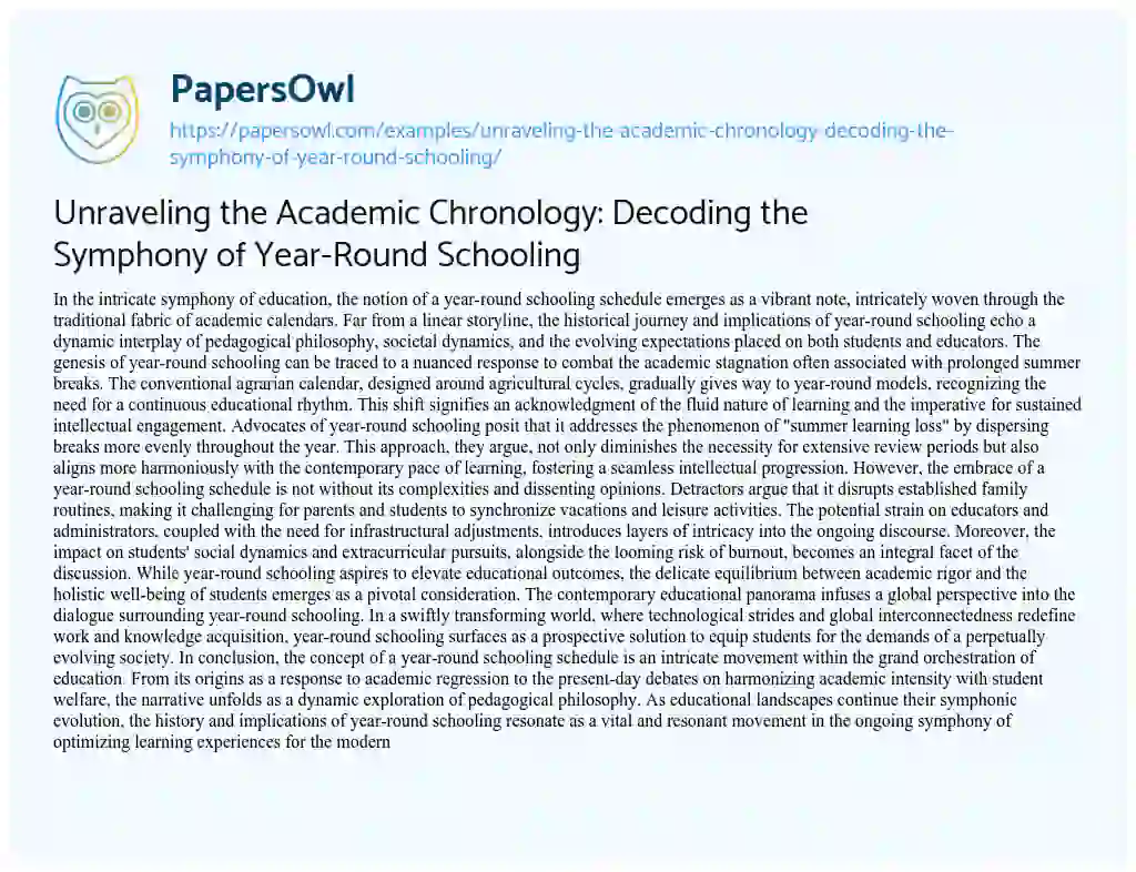 Essay on Unraveling the Academic Chronology: Decoding the Symphony of Year-Round Schooling