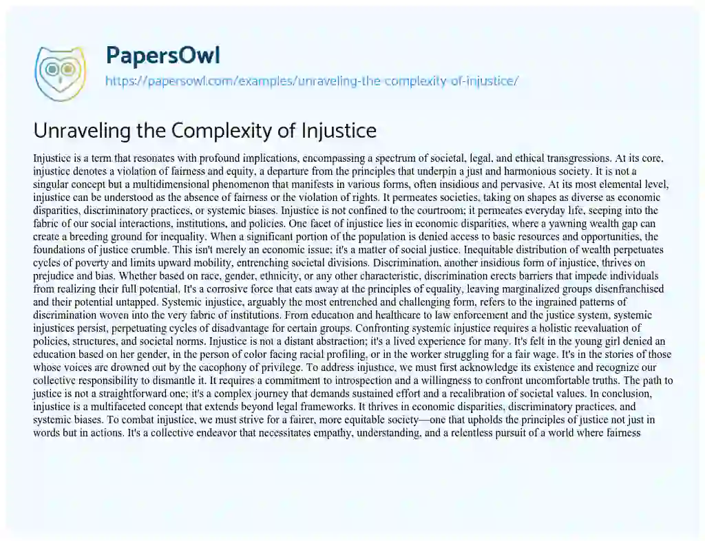 Essay on Unraveling the Complexity of Injustice