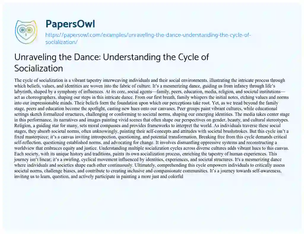 Essay on Unraveling the Dance: Understanding the Cycle of Socialization