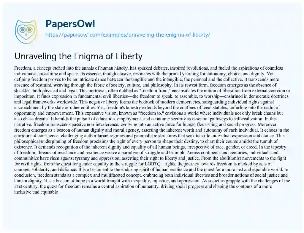 Essay on Unraveling the Enigma of Liberty