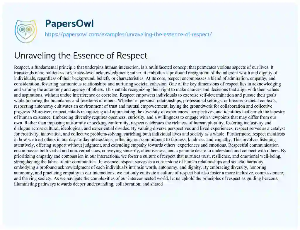Essay on Unraveling the Essence of Respect